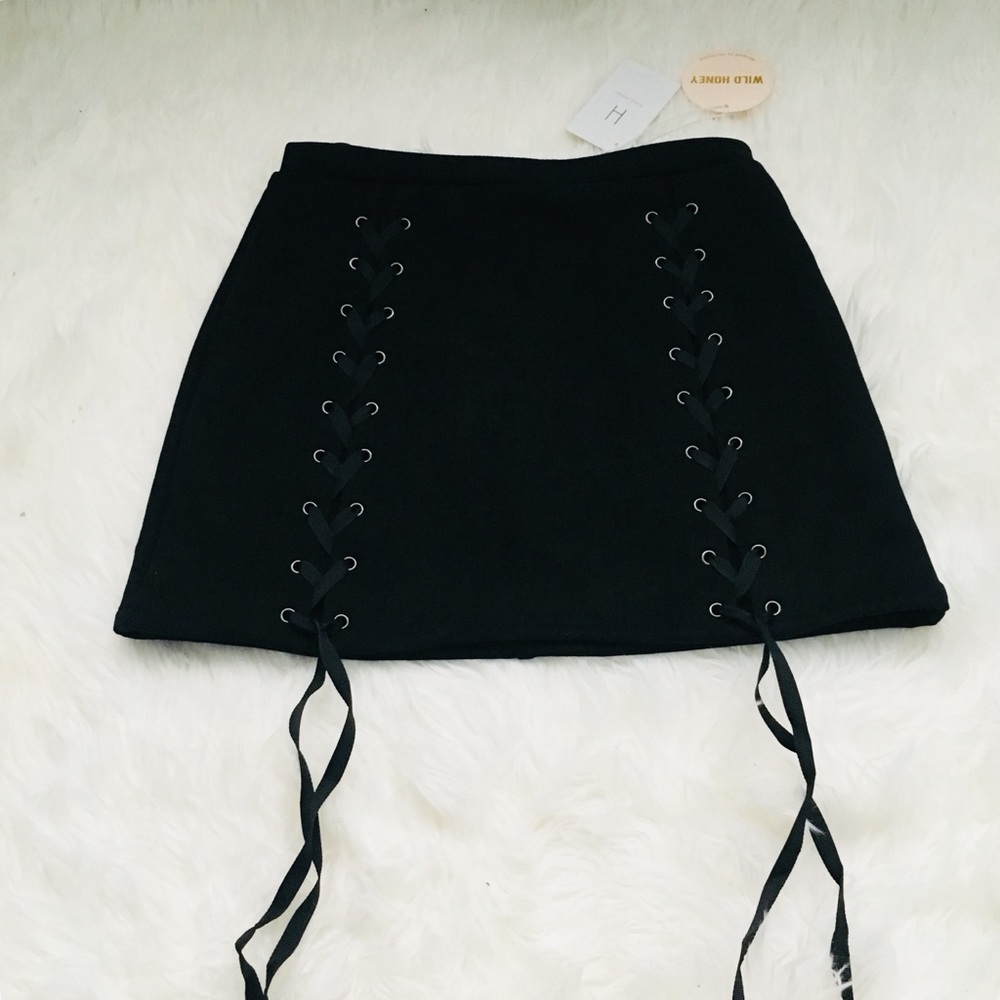 *NWT* Black Suede Lace-up Mini Skirt